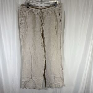 Talbots 100% Linen Pants Women's 12P Petite Beige Pull On Drawstring Wide Leg